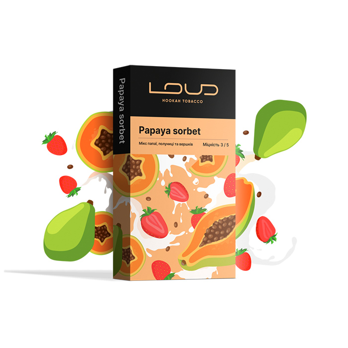 NEW! Тютюн Loud Dark Line Papaya sorbet (Папая, Полуниця, Вершки))