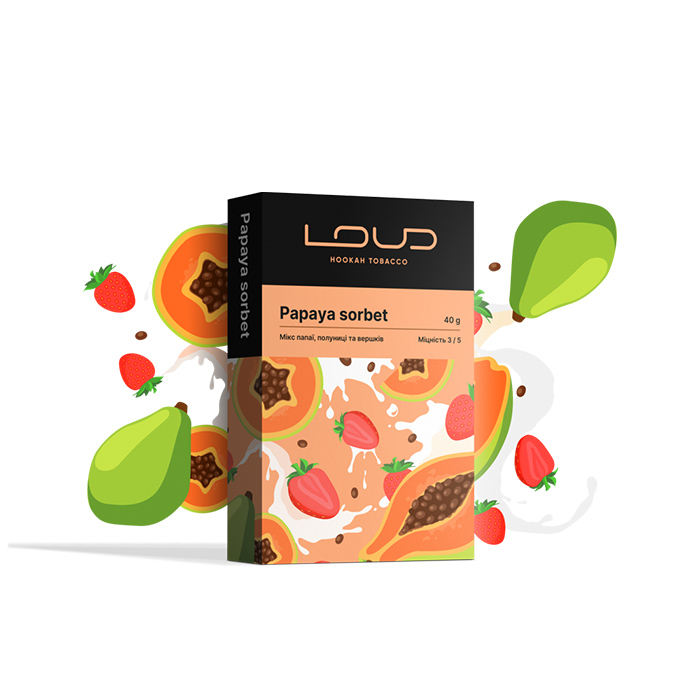 NEW! Тютюн Loud Dark Line Papaya sorbet (Папая, Полуниця, Вершки))